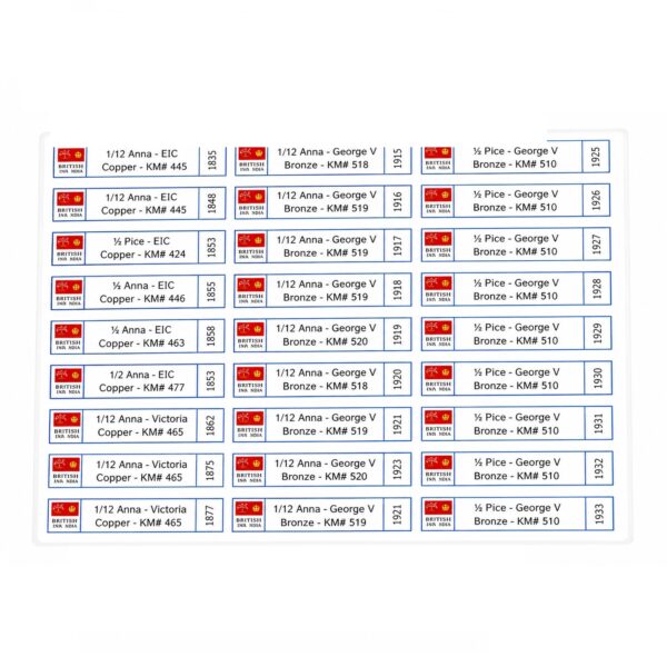 British India Silver, Copper & Gold Coin Stickers | 1600–1947 | 360 Counts | 1 Chart – Atozshopi